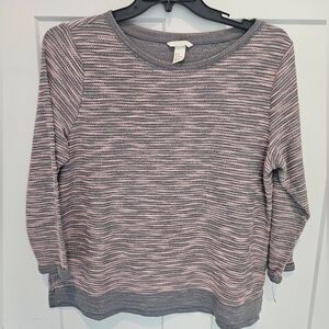 H&M Pink Gray Knit Sweater Medium Textured Pullover 3/4 Sleeve Casual Top